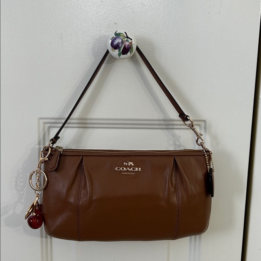 Coach Brown Leather Mini Bag with Cherry Charm